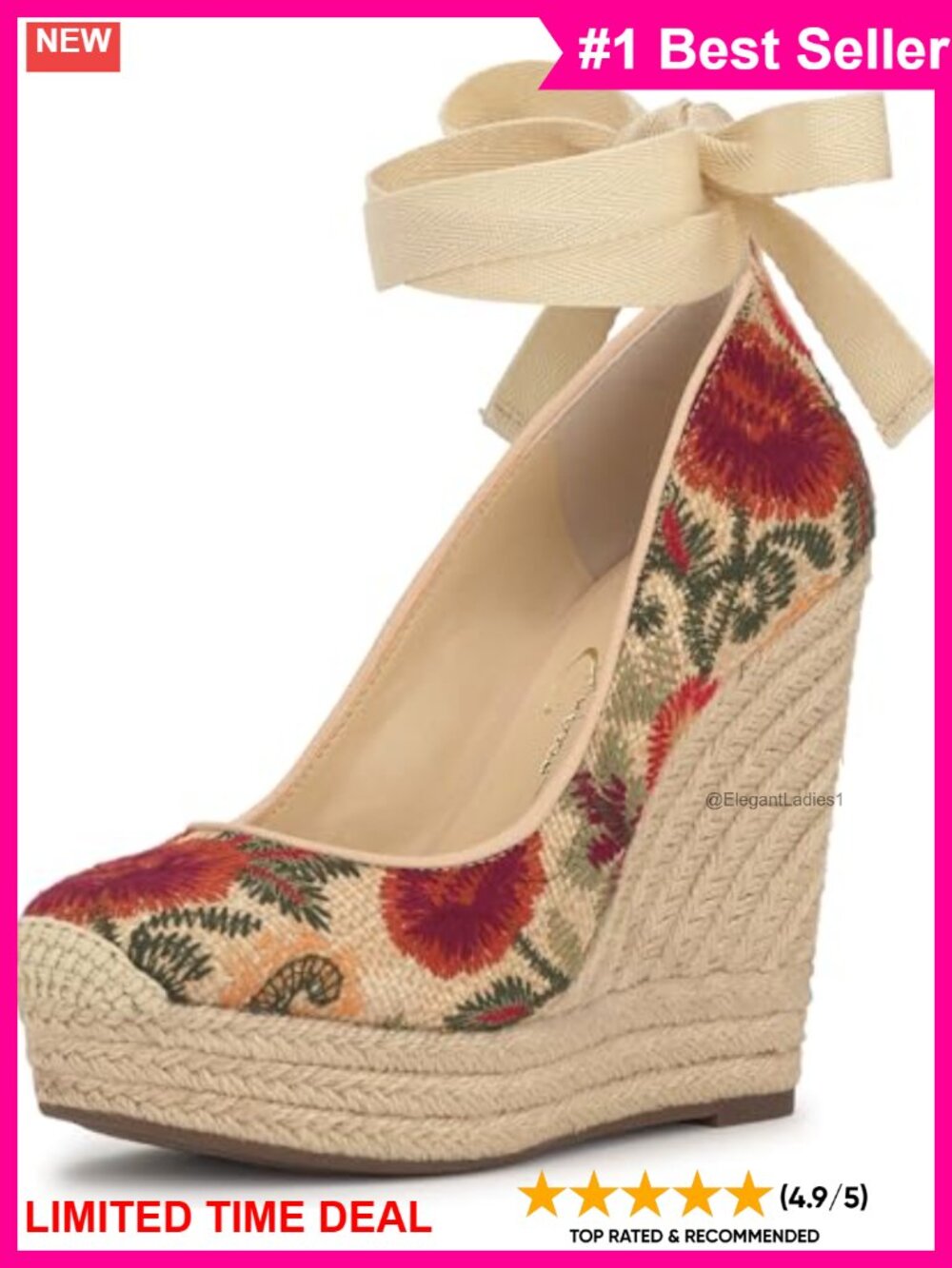 Raffia Espadrille Wedge Sandal Ankle Strap Round Toe